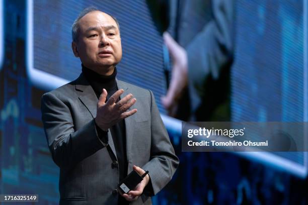 SoftBank Group CEO Masayoshi Son speaks during the SoftBank World 2023 on October 04, 2023 in Tokyo, Japan. The event will be held until October 06.