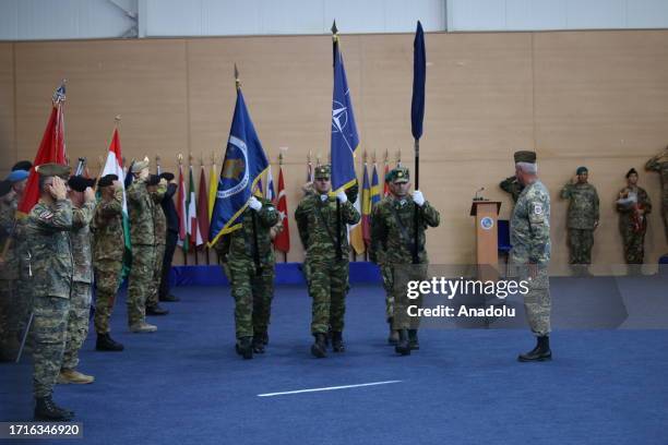 Military ceremony is held during the KFOR handover at KFOR's main headquarters in Pristina, Kosovo on October 10, 2023. Turkiye takes over command of...