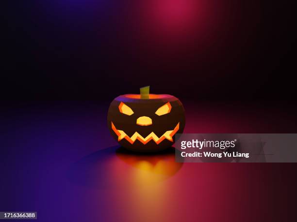 low poly cartoon pumpkin for halloween,3d render - fear icon stock pictures, royalty-free photos & images