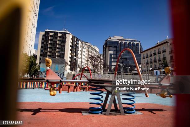 An empty children playground is pictured in Madrid, Spain on September 26, 2022.