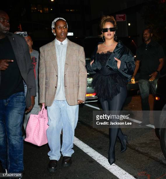 Rocky and Rihanna are seen at Carbone to celebrate ASAP Rocky's birthday on October 04, 2023 in New York City.