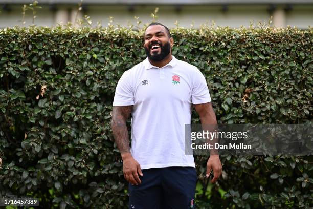 Kyle Sinckler of England poses for a portrait following a media session at the Holiday Inn on October 04, 2023 in Le Touquet-Paris-Plage, France.