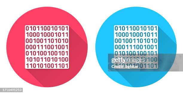 binary code. round icon with long shadow on red or blue background - zero stock illustrations
