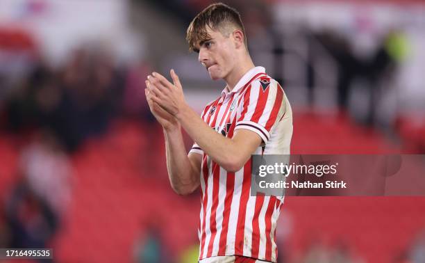 Nathan Lowe of Stoke City applauds the fans after the Sky Bet Championship match between Stoke City and Southampton FC at Bet365 Stadium on October...