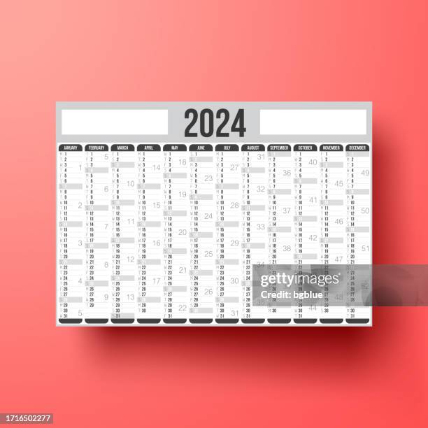 illustrazioni stock, clip art, cartoni animati e icone di tendenza di calendario 2024 isolato su sfondo rosso - today parola inglese