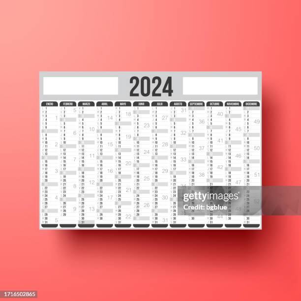 ilustraciones, imágenes clip art, dibujos animados e iconos de stock de calendario español 2024 aislado sobre fondo rojo - calendario español