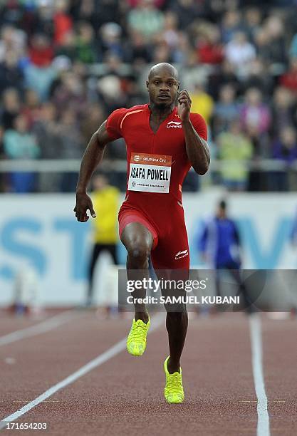 Jamaica's Asafa Powell competes in the 100m event of the IAAF World Athletics Grand Prix meeting in Ostrava, Czech Republic on June 27, 2013. The...