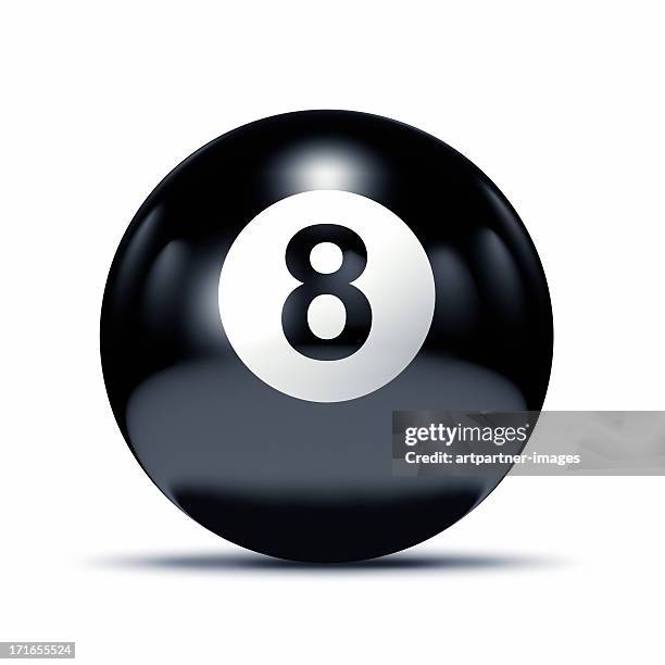 black eght ball closeup on white - 8 ball pool stock pictures, royalty-free photos & images