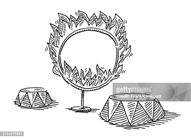 ring of fire in circus drawing - burning ring of fire stock illustrations