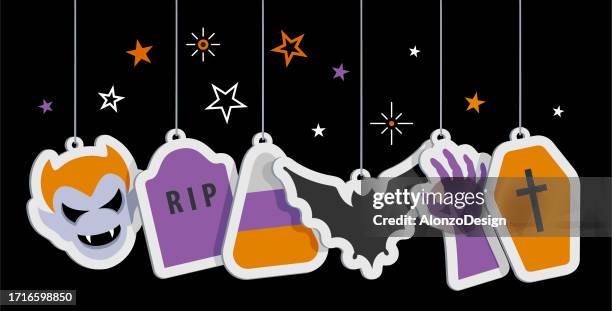 stockillustraties, clipart, cartoons en iconen met halloween labels. - dracula cartoon