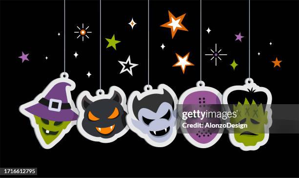 halloween labels. - witchs hat stock illustrations