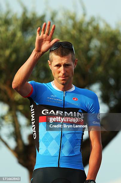 Ryder Hesjedal of Canada and the Garmin Sharp Team attends the Team Presentation on June 27, 2013 in Porto-Vecchio, Corsica.