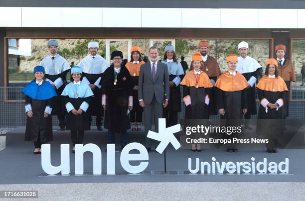 King Felipe VI poses on his arrival at the inauguration of the Universidad Internacional de la Empresa , at the UNIE Tres Cantos Campus, on October 4...