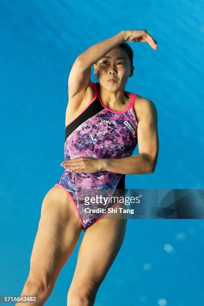 Haruka Enomoto of Japan competes in the Diving Women's 3m Springboard Final during day eleven of the 19th Asian Games at Hangzhou Olympic Swimming...