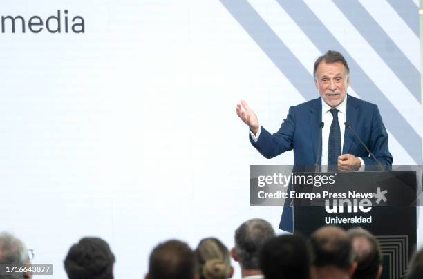 The president of Grupo Planeta, Jose Crehueras, speaks during the inauguration of the Universidad Internacional de la Empresa , at the UNIE Tres...