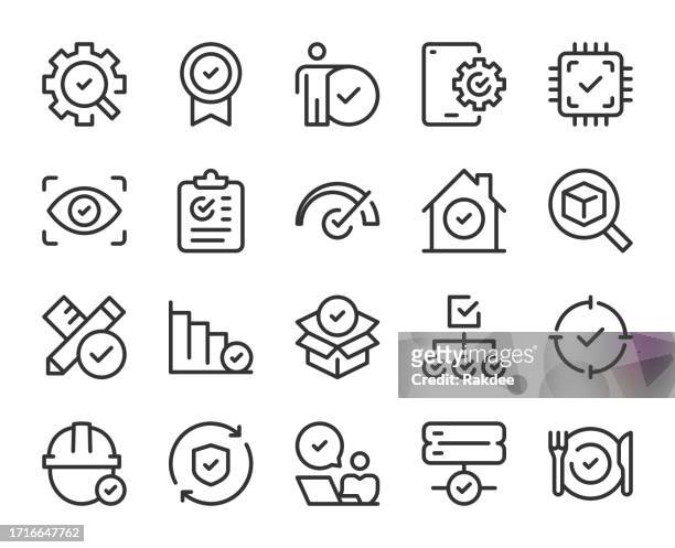 inspection - line icons - qualification round stock illustrations