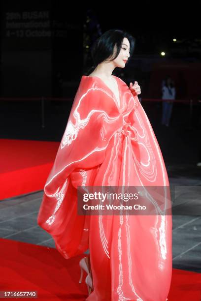 Fan Bingbing arrives for the Opening Ceremony of the 28th Busan International Film Festival at Busan Cinema Center on October 04, 2023 in Busan,...