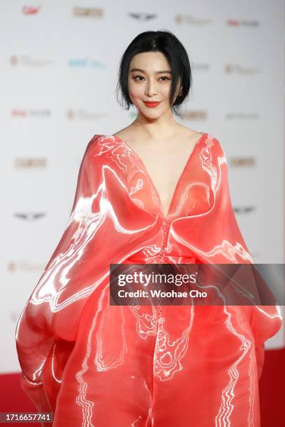 Fan Bingbing arrives for the Opening Ceremony of the 28th Busan International Film Festival at Busan Cinema Center on October 04, 2023 in Busan,...