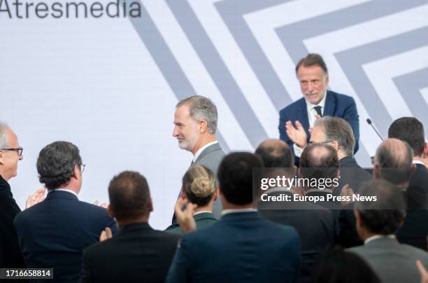 King Felipe VI and the president of Grupo Planeta, Jose Crehueras during the inauguration of the Universidad Internacional de la Empresa , at the...