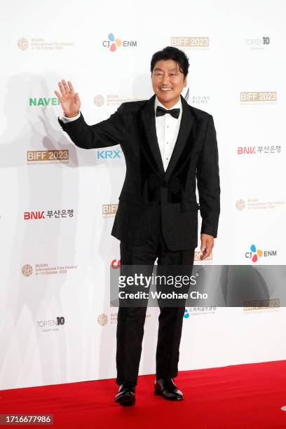 Song Kanh-ho arrives for the Opening Ceremony of the 28th Busan International Film Festival at Busan Cinema Center on October 04, 2023 in Busan,...