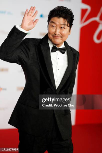 Song Kanh-ho arrives for the Opening Ceremony of the 28th Busan International Film Festival at Busan Cinema Center on October 04, 2023 in Busan,...