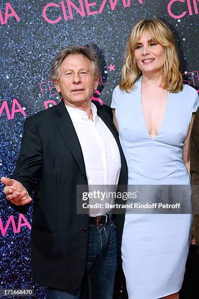 Director Roman Polanski and actress Emmanuelle Seigner pose at Festival Paris Cinema - Opening night and premiere of "La Venus a la fourrure" held at...