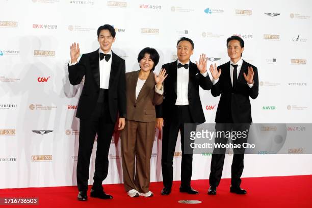 Lee Sung-min, Lee Jung-eun, Pil Gamseong and Yoo Yeon-seok arrive for the Opening Ceremony of the 28th Busan International Film Festival at Busan...