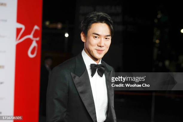 Yoo Yeon-seok arrives for the Opening Ceremony of the 28th Busan International Film Festival at Busan Cinema Center on October 04, 2023 in Busan,...