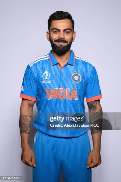 Virat Kohli of India poses for a portrait ahead of the ICC Men's Cricket World Cup India 2023 on October 04, 2023 in Thiruvananthapuram, India.