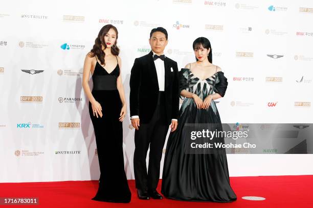 Im Soo-jung, Krystal Jung and Oh Jung-se arrive for the Opening Ceremony of the 28th Busan International Film Festival at Busan Cinema Center on...