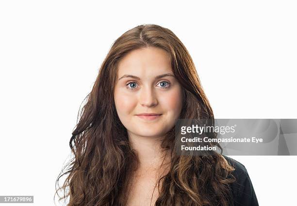close up portrait of smiling young woman - girl with brown hair stock pictures, royalty-free photos & images