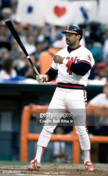 California Angels Outfielder Reggie Jackson during American League Playoff Series against Boston Red Sox, October 11, 1986 in Anaheim, California.