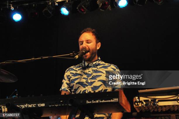 Kelsey Ayer of Local Natives perform on stage at Field Day Festival at Victoria Park on May 25, 2013 in London, England.