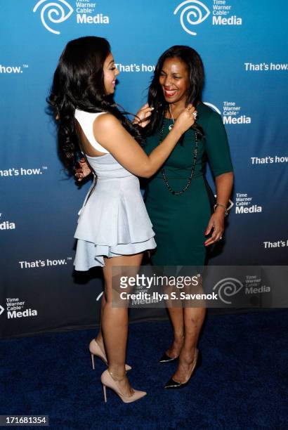 Ashanti and her mother Tina Douglas attend Time Warner Cable Media's "View From The Top" Upfront at Jazz at Lincoln Center on June 27, 2013 in New...