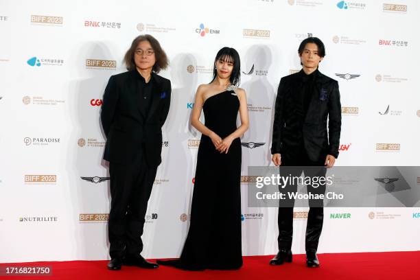 Shunji lwai, Hokuto Matsumura and Aina The End arrive for the Opening Ceremony of the 28th Busan International Film Festival at Busan Cinema Center...