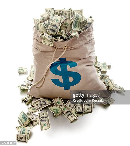 sack of cash - money bag stockfoto's en -beelden