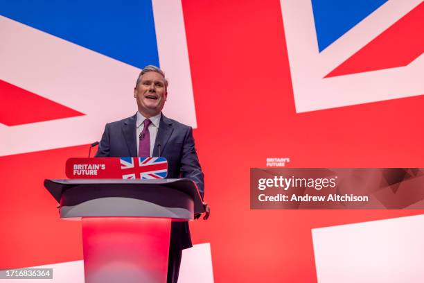 Sir Keir Starmer, leader of the Labour Party giving his key note speech to delegates on third day of the Labour Party conference, Tuesday the 10th of...