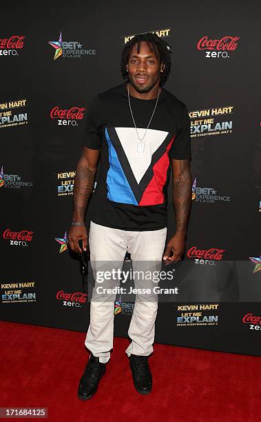 Player Antonio Cromartie attends Movie Premiere "Let Me Explain" with Kevin Hart during the 2013 BET Experience at Regal Cinemas L.A. Live on June...