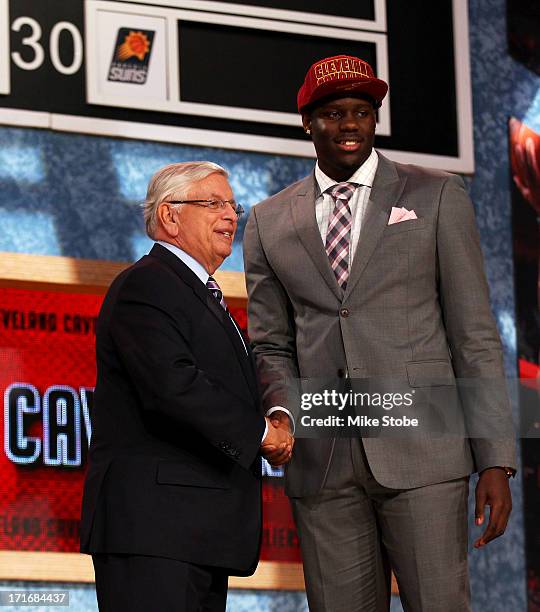 Anthony Bennett of UNLV poses for a photo with NBA Commissioner David Stern after Bennett was drafted overall in the first round by the Cleveland...