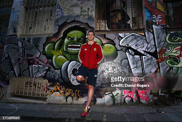 George North, the Lions wing poses with street art graffiti on June 28, 2013 in Melbourne, Australia.
