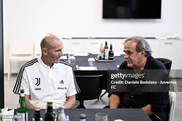 Zinedine Zidane, Michel Platini during the 'Together, a Black and White Show' event at Pala Alpitour on October 10, 2023 in Turin, Italy.