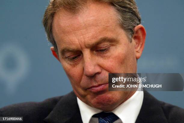 British Prime Minister Tony Blair gives a press conference at the end of a G8 summit 08 July 2005, in Gleneagles. The G8 summit that concluded Friday...