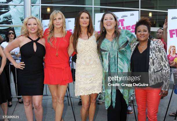 Actors Virginia Madsen, Daryl Hannah, Brooke Shields, Camryn Manheim and Wanda Sykes arrive at the Los Angeles premiere of "The Hot Flashes" at...