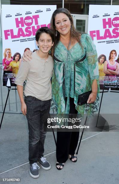 Actress Camryn Manheim and son Milo Manheim arrive at the Los Angeles premiere of "The Hot Flashes" at ArcLight Cinemas on June 27, 2013 in...