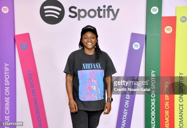Joy Oladokun attends The Future of Audiobooks Event with Spotify 2023 on October 03, 2023 in New York City.