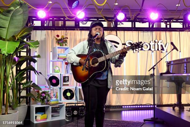 Joy Oladokun performs onstage at The Future of Audiobooks Event with Spotify 2023 on October 03, 2023 in New York City.
