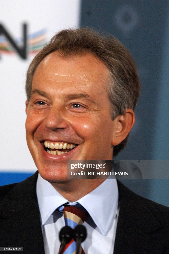 British Prime Minister Tony Blair gives a press conference 06 July