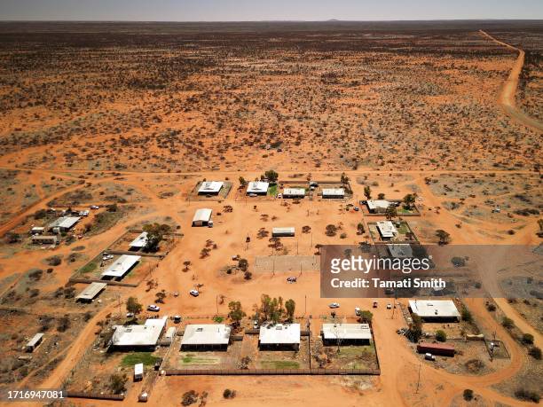 Ariel view of a remote aboriginal community in the Murchison region of Western Australia on October 04, 2023 in Pia Wadjarri, Australia. A referendum...