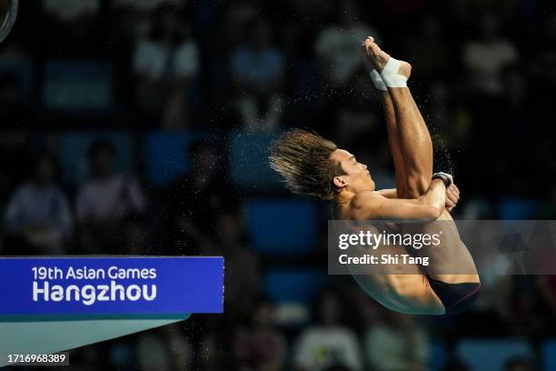 Anak Lises Bertrand Rhodict of Malaysia competes in the Diving Men's 10m Platform Final during day eleven of the 19th Asian Games at Hangzhou Olympic...