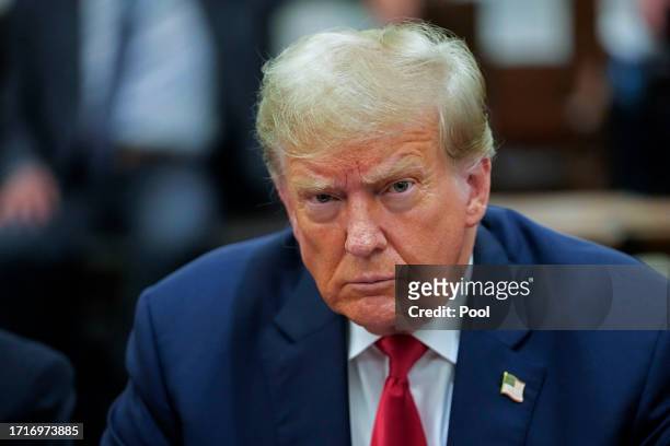 Former U.S. President Donald Trump appears in the courtroom for the third day of his civil fraud trial at New York State Supreme Court on October 04,...